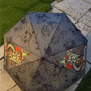 Ed Hardy Black Umbrella with Red and Green Skull Designs